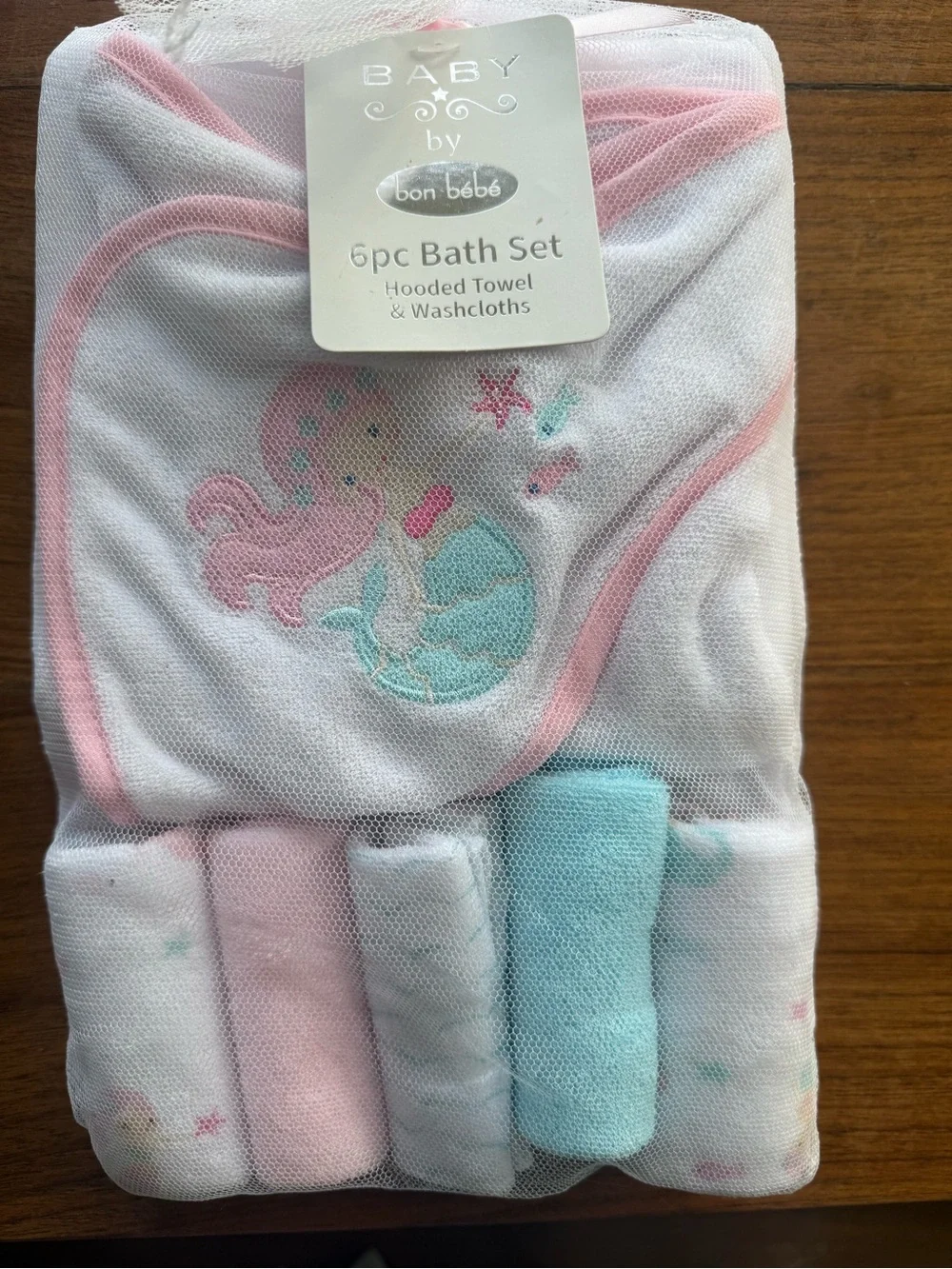 TWO 6-Piece Bath Sets & Bath Toys - Pink Floral & Mermaid